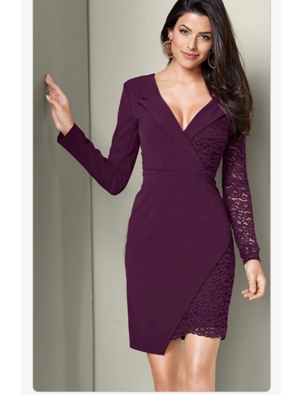 VENUS Womens Long Sleeve Lace Detail Dress Size 4